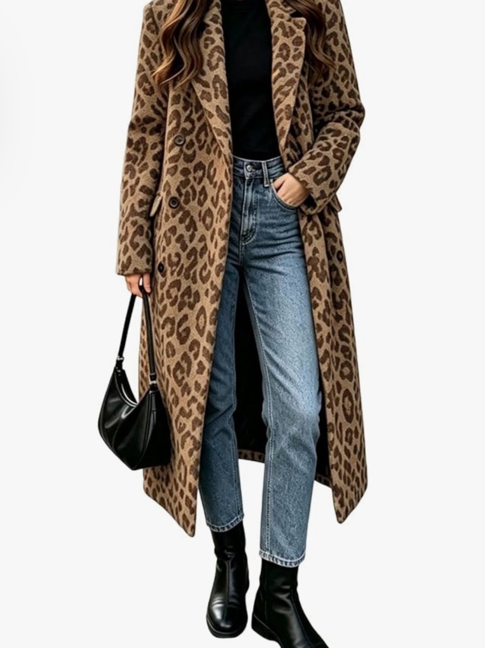 Leopard Print Long Wool-Blend Coat XL - Picture 2 of 3
